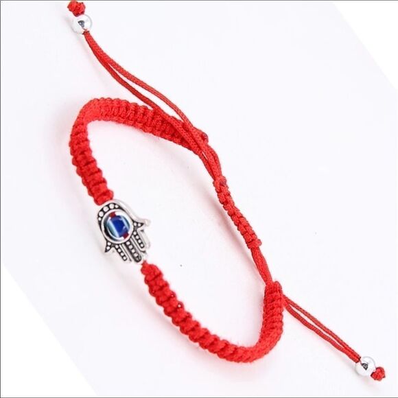 RED HAMSA CORDED BRACELET, ADJUSTABLE - Picture 2 of 4